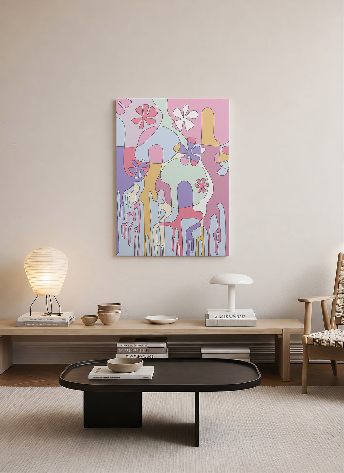 Pastel Bahçe – Modern Soyut Botanik Kanvas Tablo