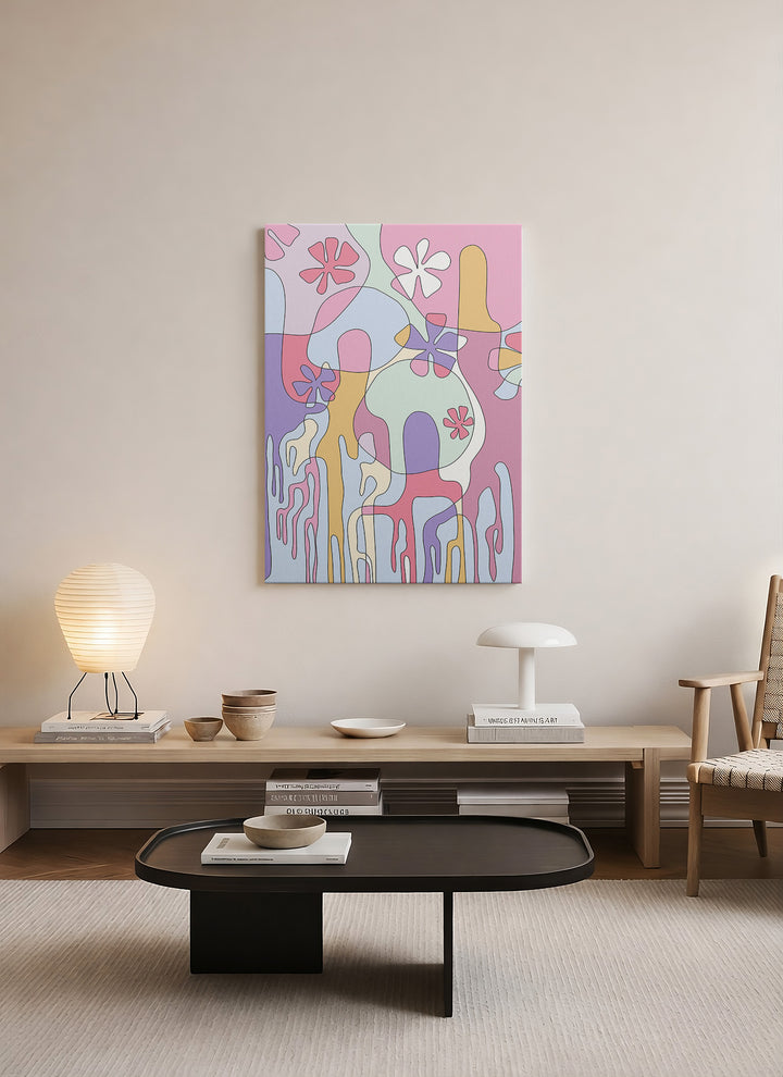 Pastel Bahçe – Modern Soyut Botanik Kanvas Tablo