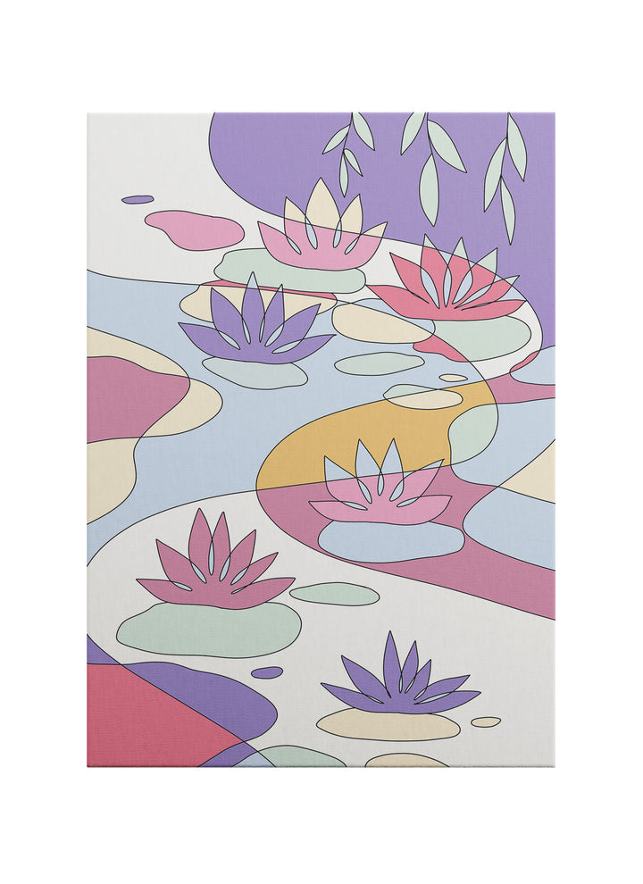 Pastel Nilüferler – Soyut Botanik Kanvas Tablo