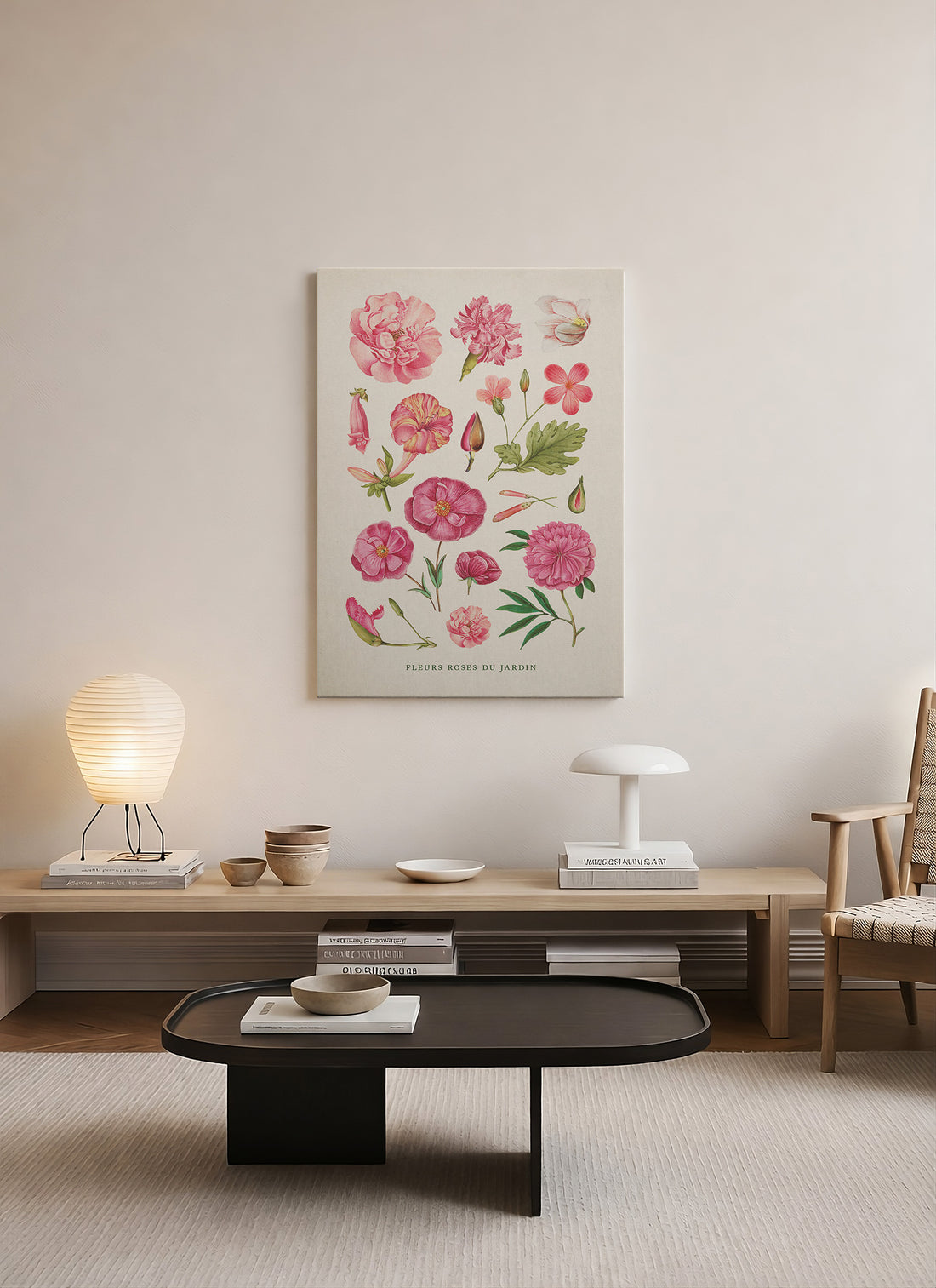 Pembe Bahçe Çiçekleri Kanvas Tablo | Vintage Botanik Çiçek İllüstrasyonu