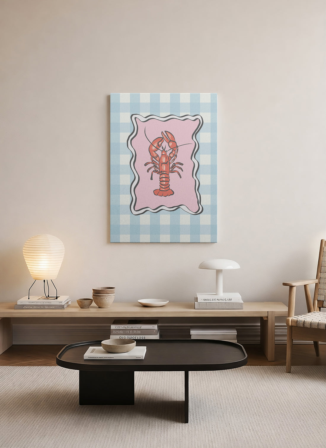 Pembe Çerçeveli Istakoz – Retro Pop Art Kanvas Tablo