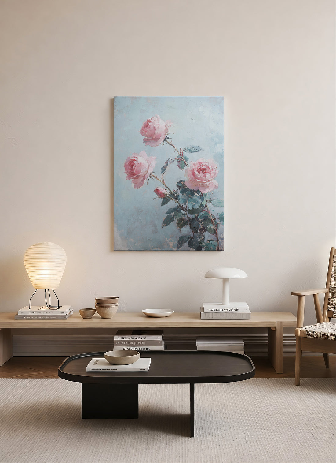 Pembe Güller Yağlı Boya Dokulu Kanvas Tablo