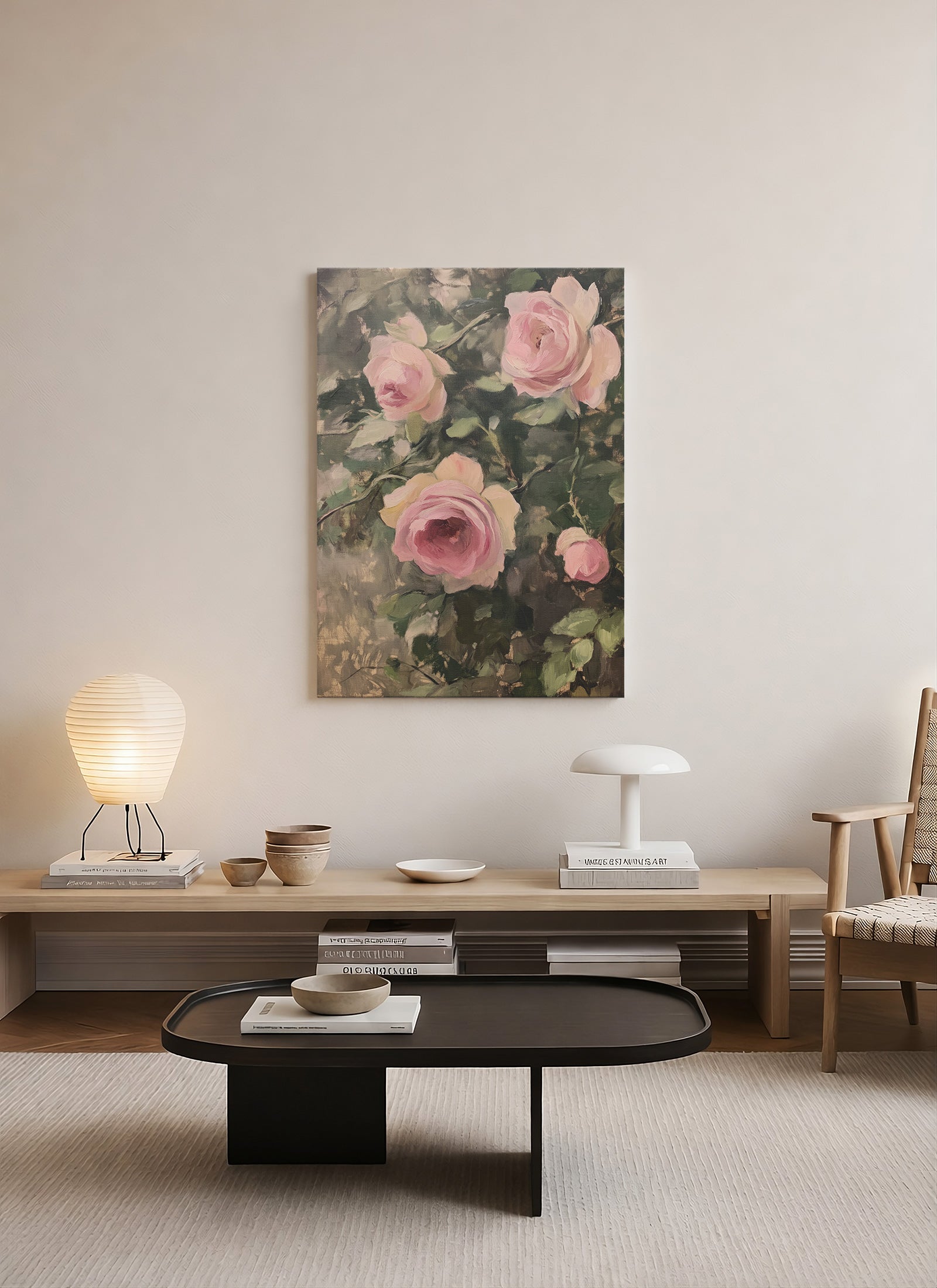 Pembe Güller Yağlı Boya Efektli Kanvas Tablo