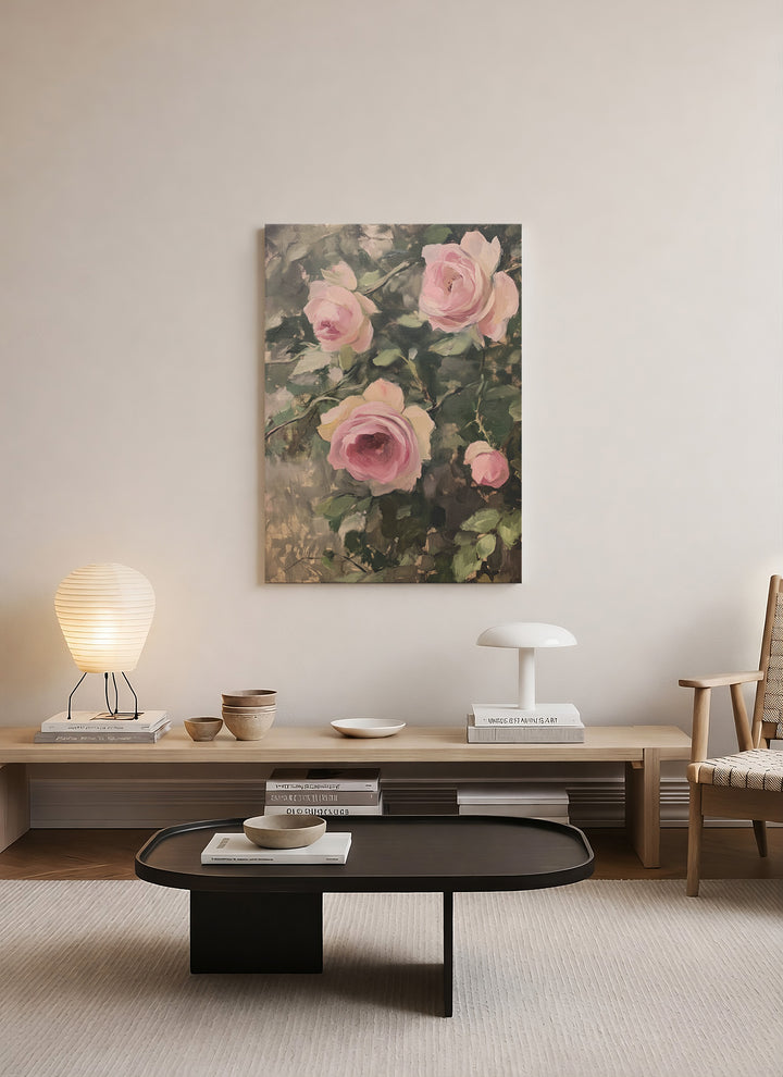 Pembe Güller Yağlı Boya Efektli Kanvas Tablo