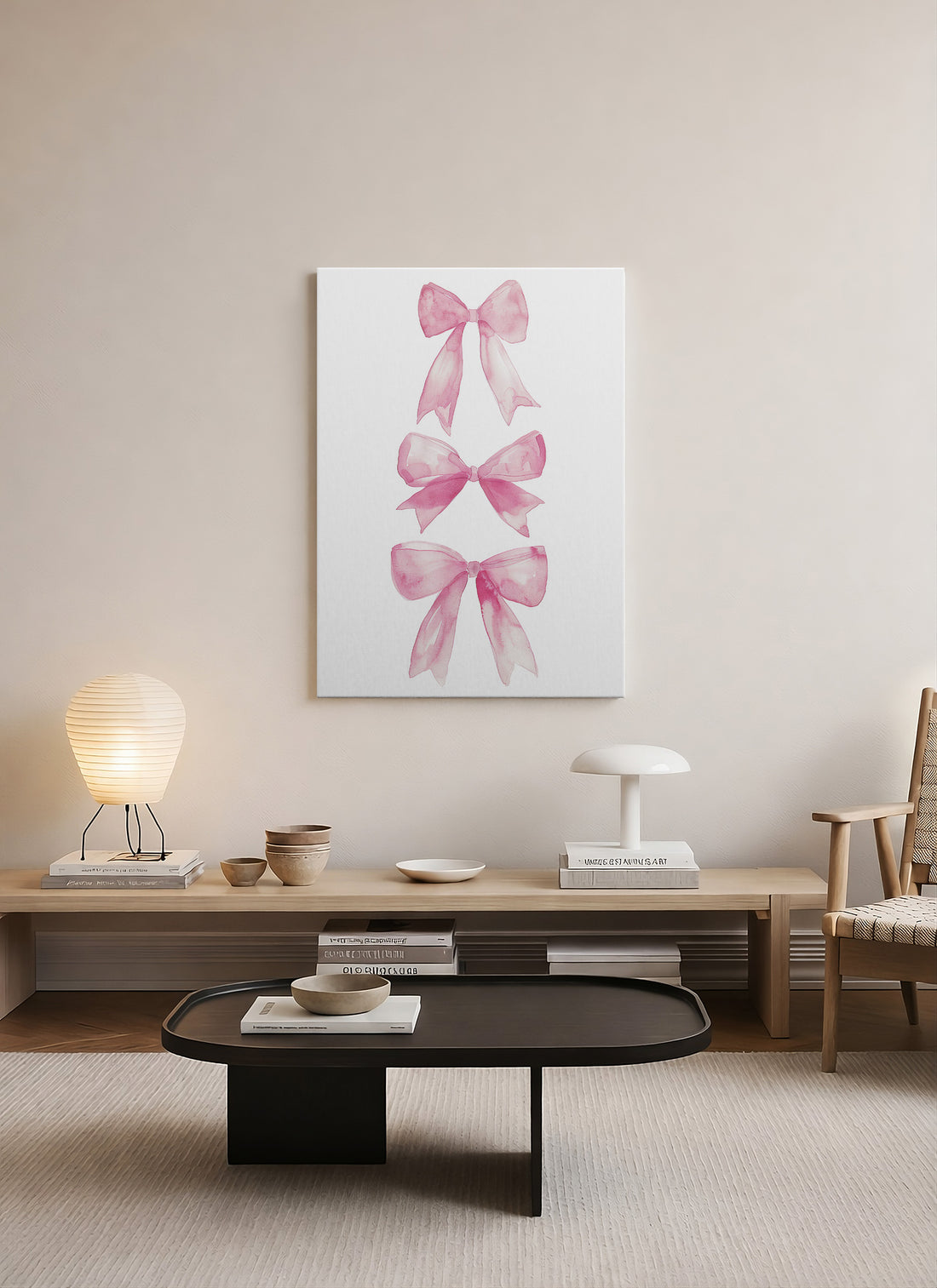 Pembe Kurdele Kanvas Tablo