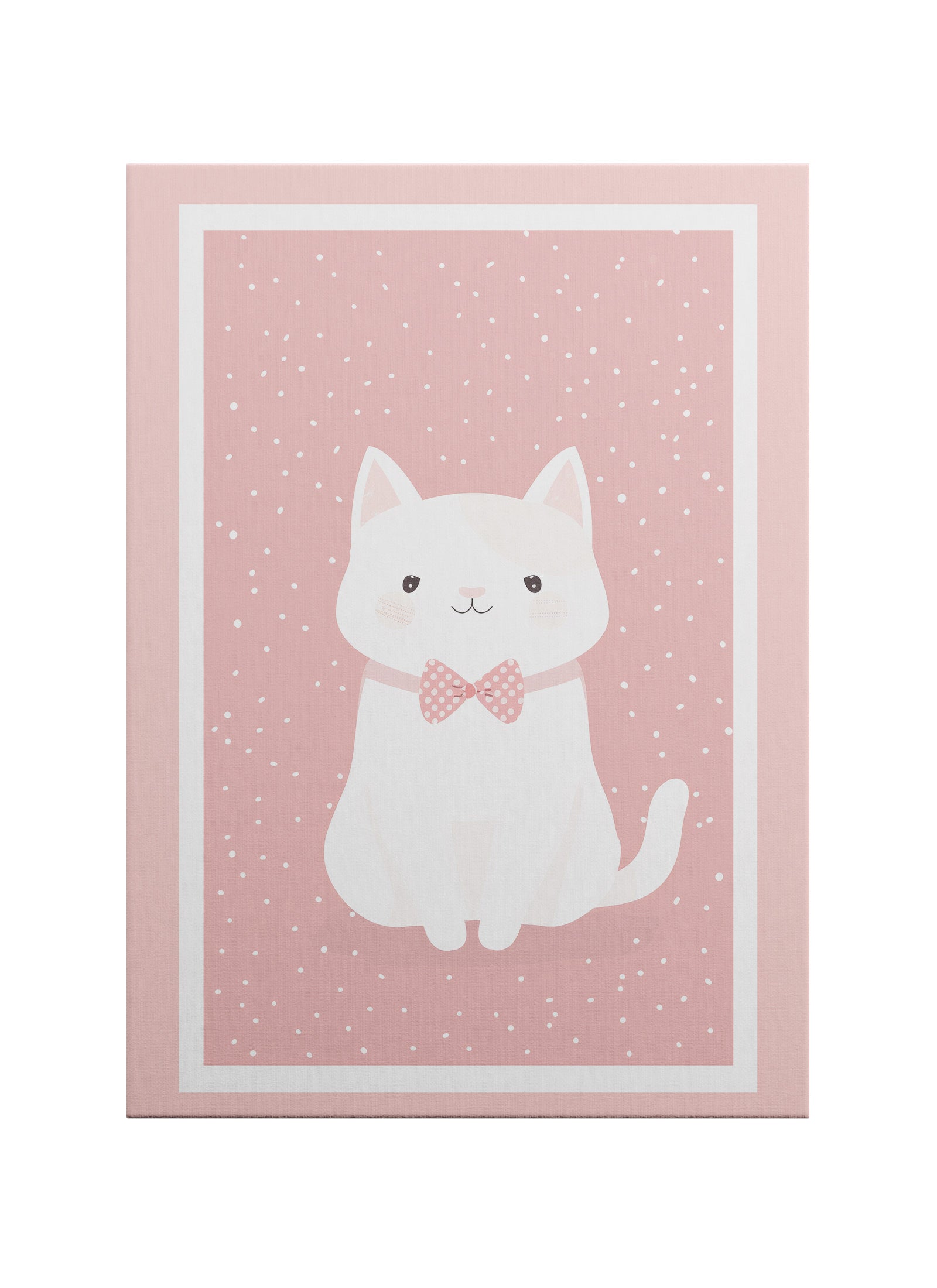Pembe Fiyonklu Sevimli Kedi Çocuk Odası Kanvas Tablo