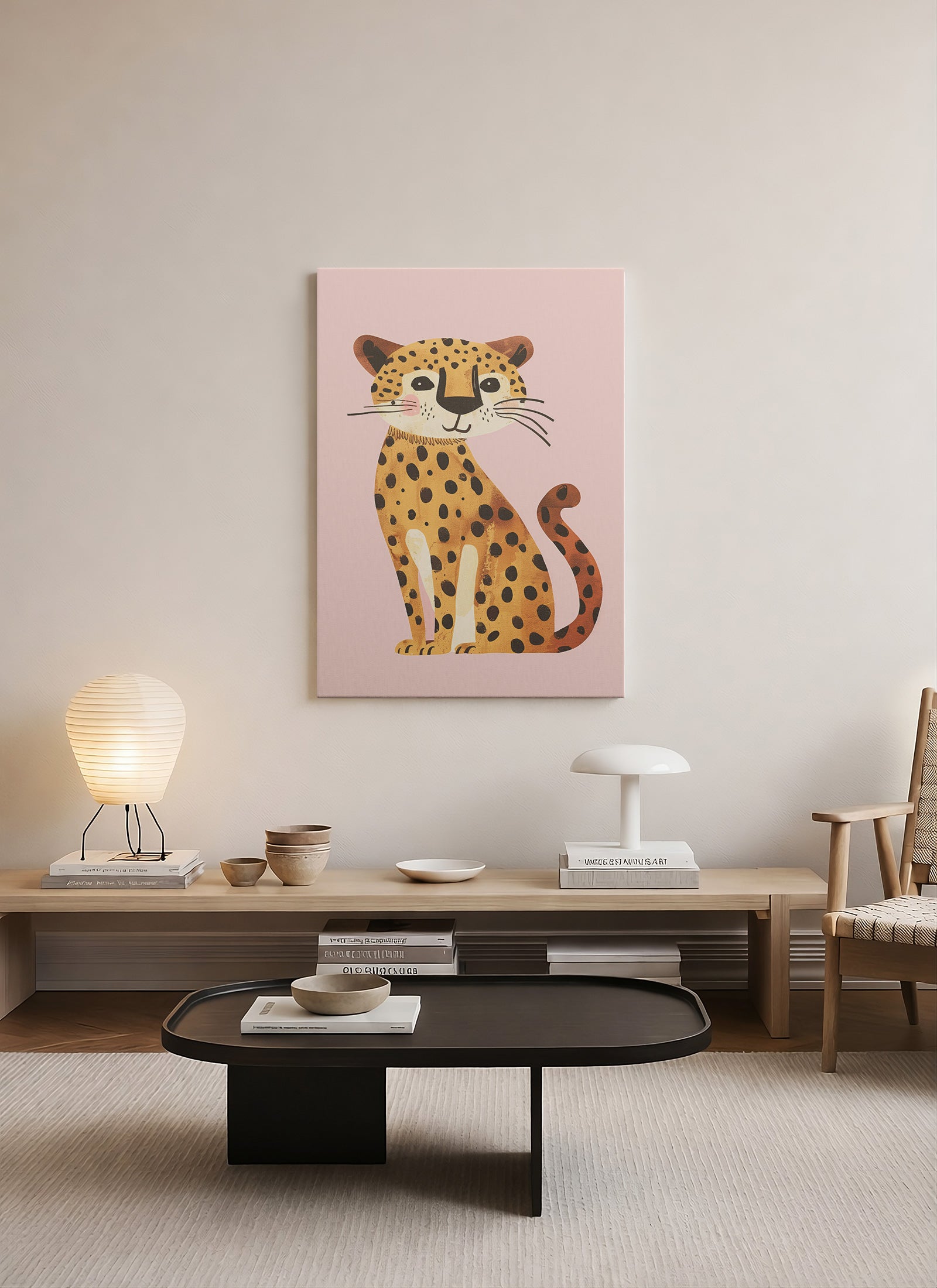 Safari Leopar Kanvas Tablo – Minimalist Çocuk Odası Duvar Dekoru