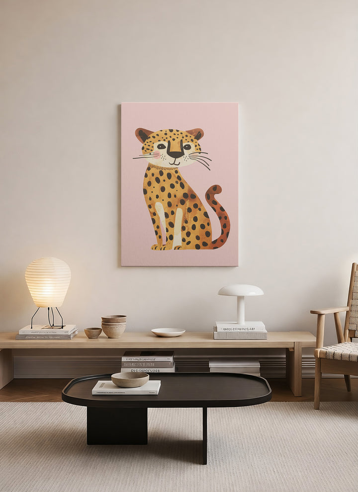 Safari Leopar Kanvas Tablo – Minimalist Çocuk Odası Duvar Dekoru