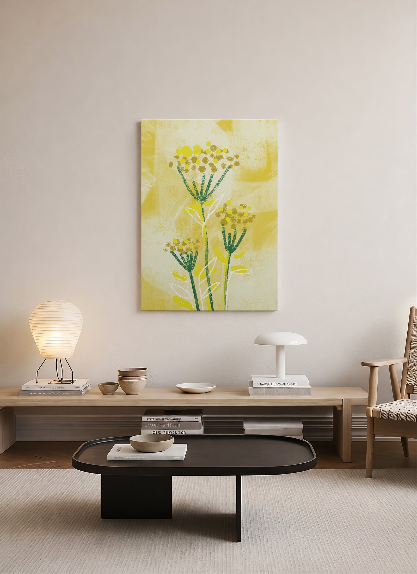 Sarı Tonlarda Botanik Çizimler – Modern Kanvas Tablo