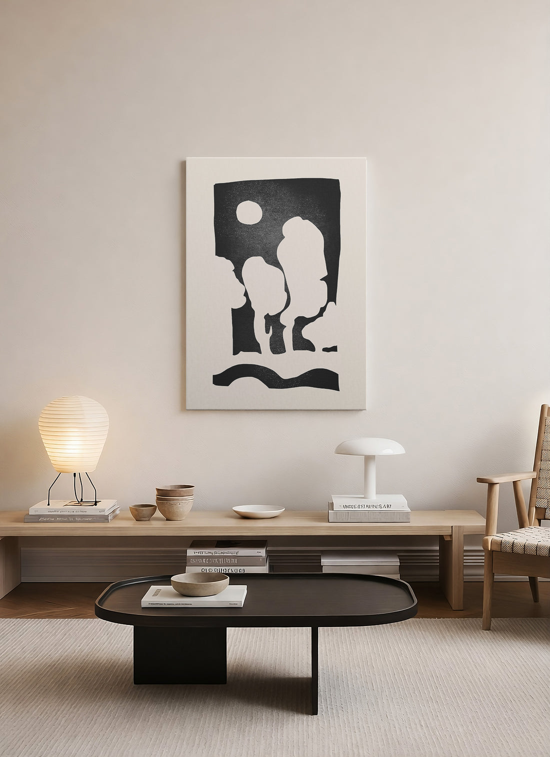 Sessiz Figürler – Siyah Beyaz Abstract Kanvas Tablo | Minimalist Modern