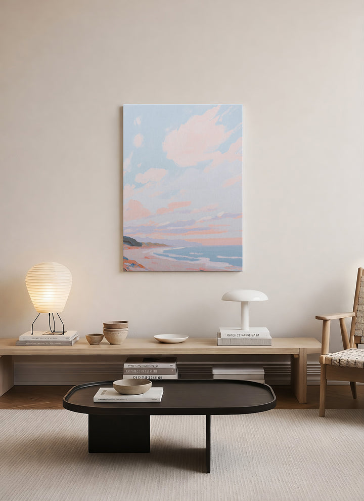 Sessiz Kıyı – Pastel Tonlarda Minimal Sahil Kanvas Tablo