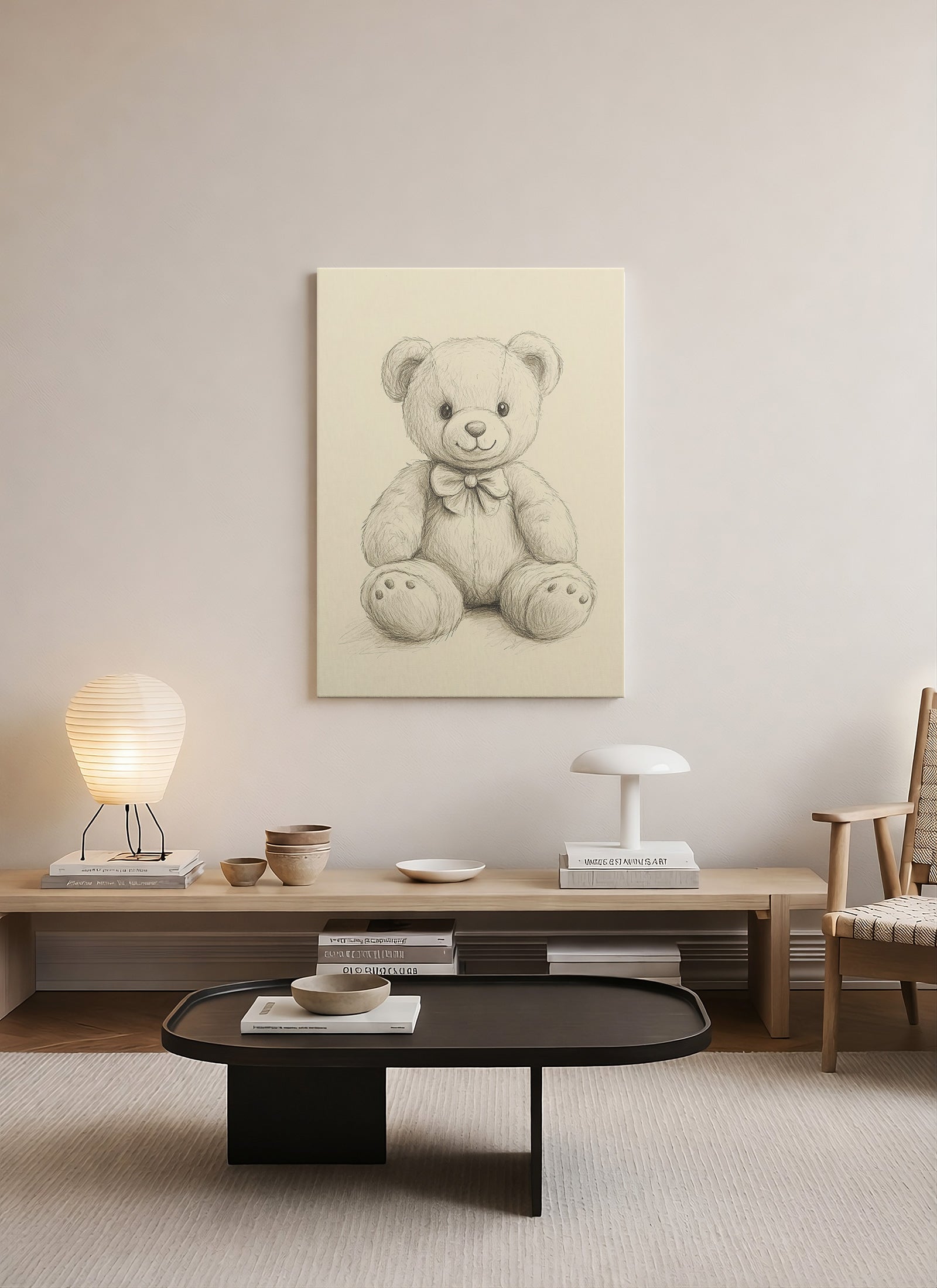 Sevimli Ayıcık Eskiz – Çocuk Odası İçin Minimal Kanvas Tablo