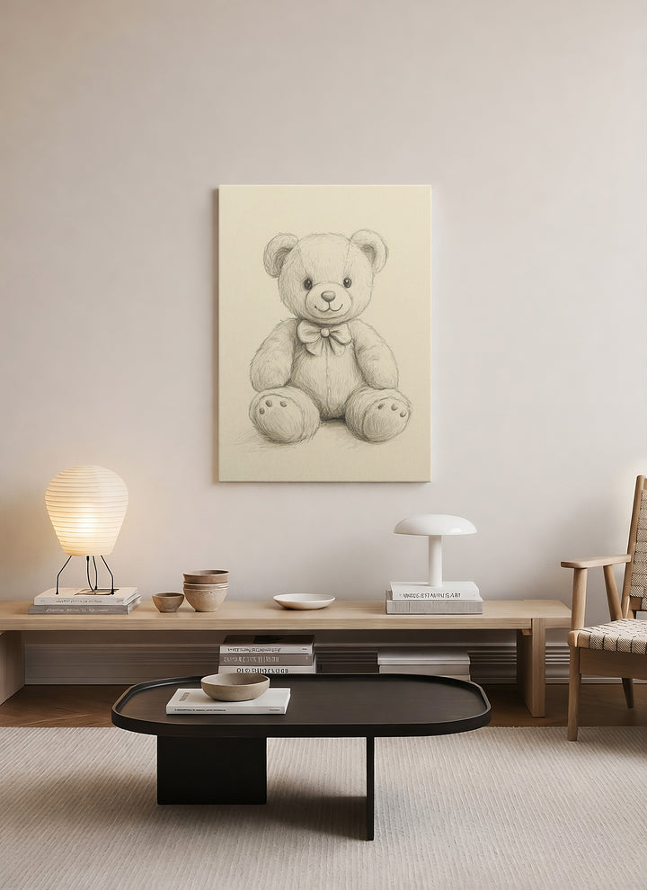 Sevimli Ayıcık Eskiz – Çocuk Odası İçin Minimal Kanvas Tablo