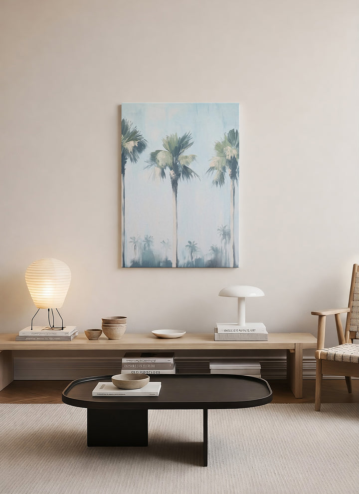 Sisli Palmiyeler – Minimal Sahil Temalı Modern Kanvas Tablo