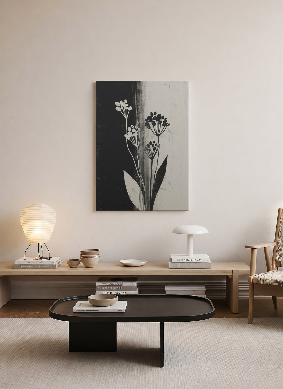 Siyah Beyaz Botanik – Minimal Çiçek Kanvas Tablo