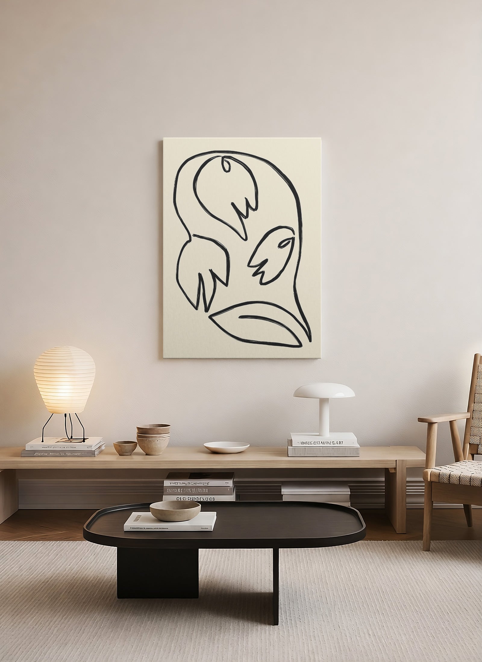 Soyut Çiçek Çizgi Sanatı Kanvas Tablo | Minimalist & Modern Duvar Sanatı