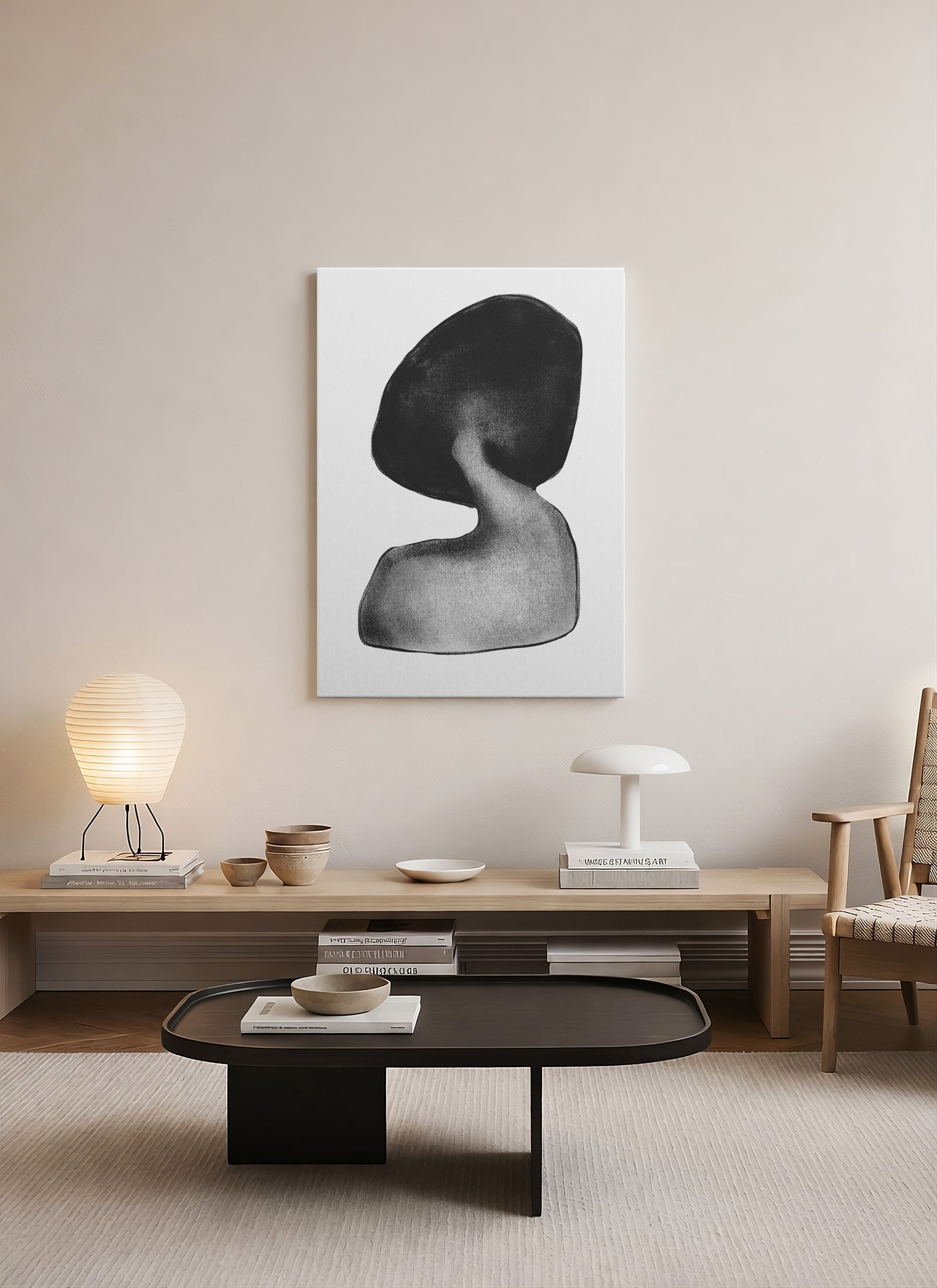 Soyut Minimalist Form Kanvas Tablo | Modern Siyah Beyaz Duvar Sanatı