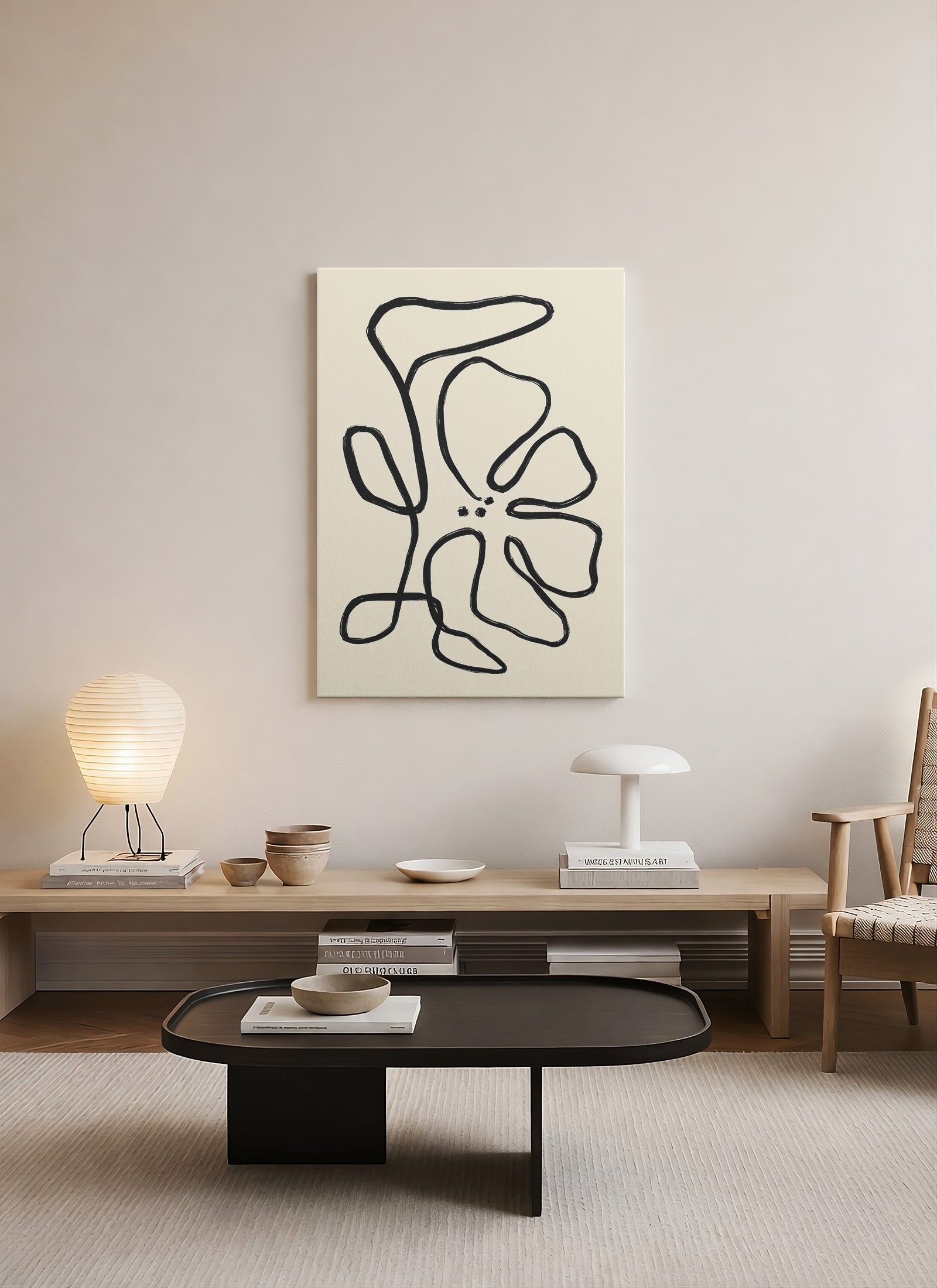 Tek Jest – Minimalist Tek Çizgi Soyut Çiçek Kanvas Tablo