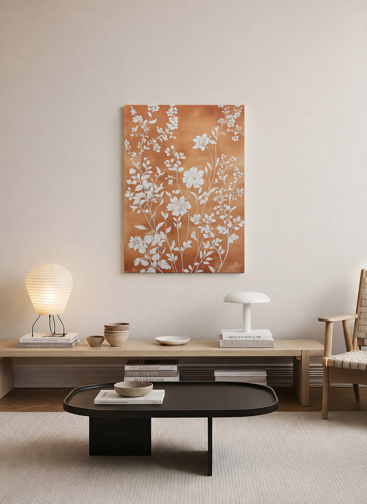 Terracotta Çiçek Motifli Minimal Kanvas Tablo