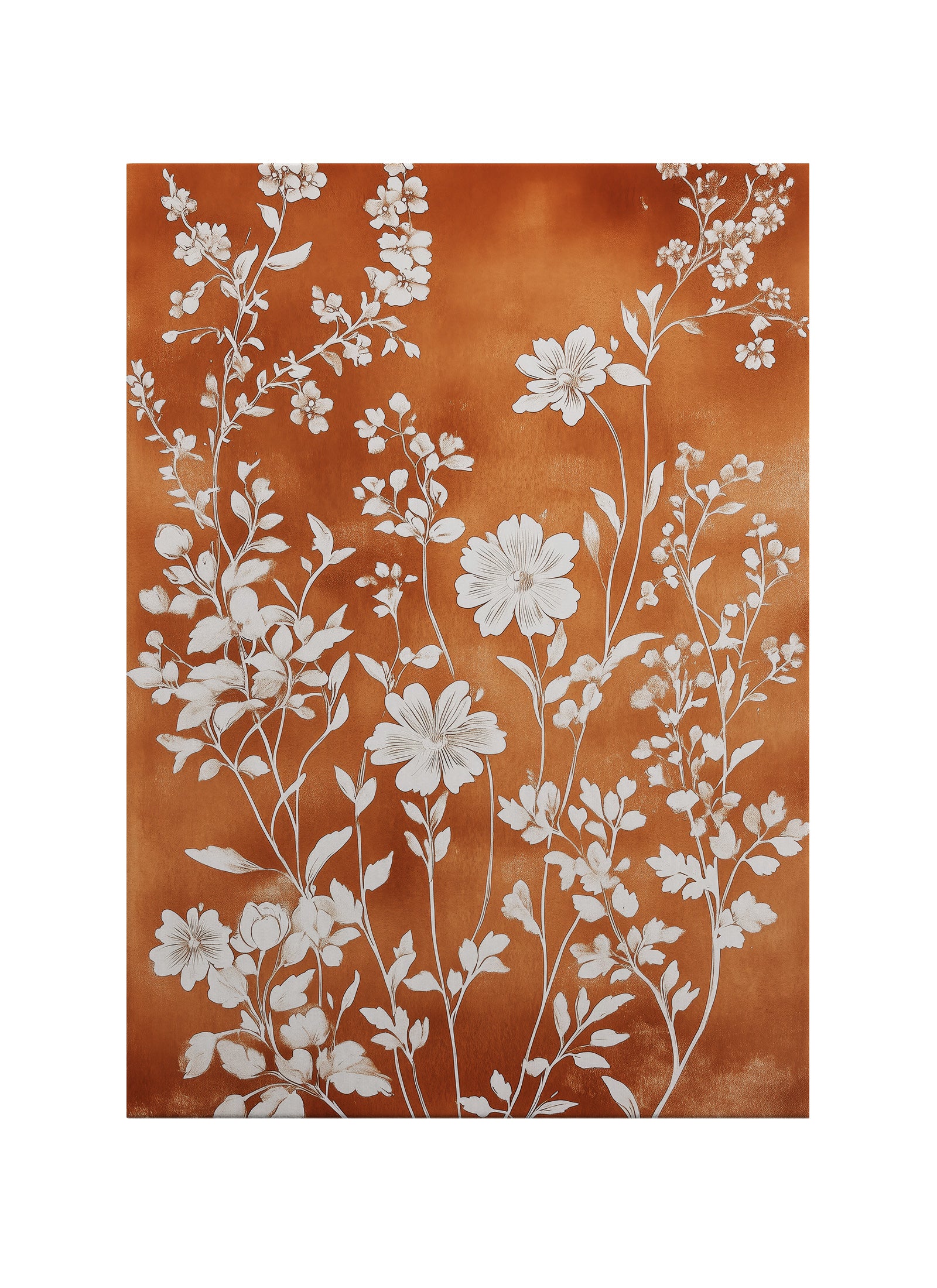 Terracotta Çiçek Motifli Minimal Kanvas Tablo
