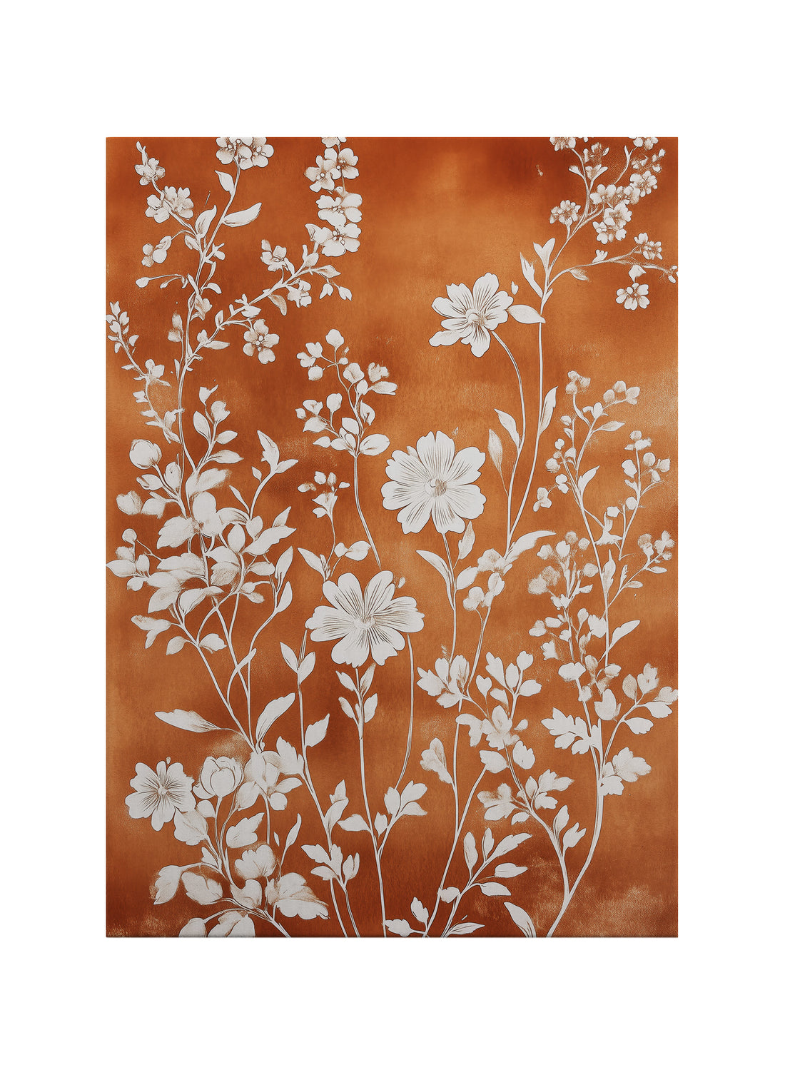 Terracotta Çiçek Motifli Minimal Kanvas Tablo