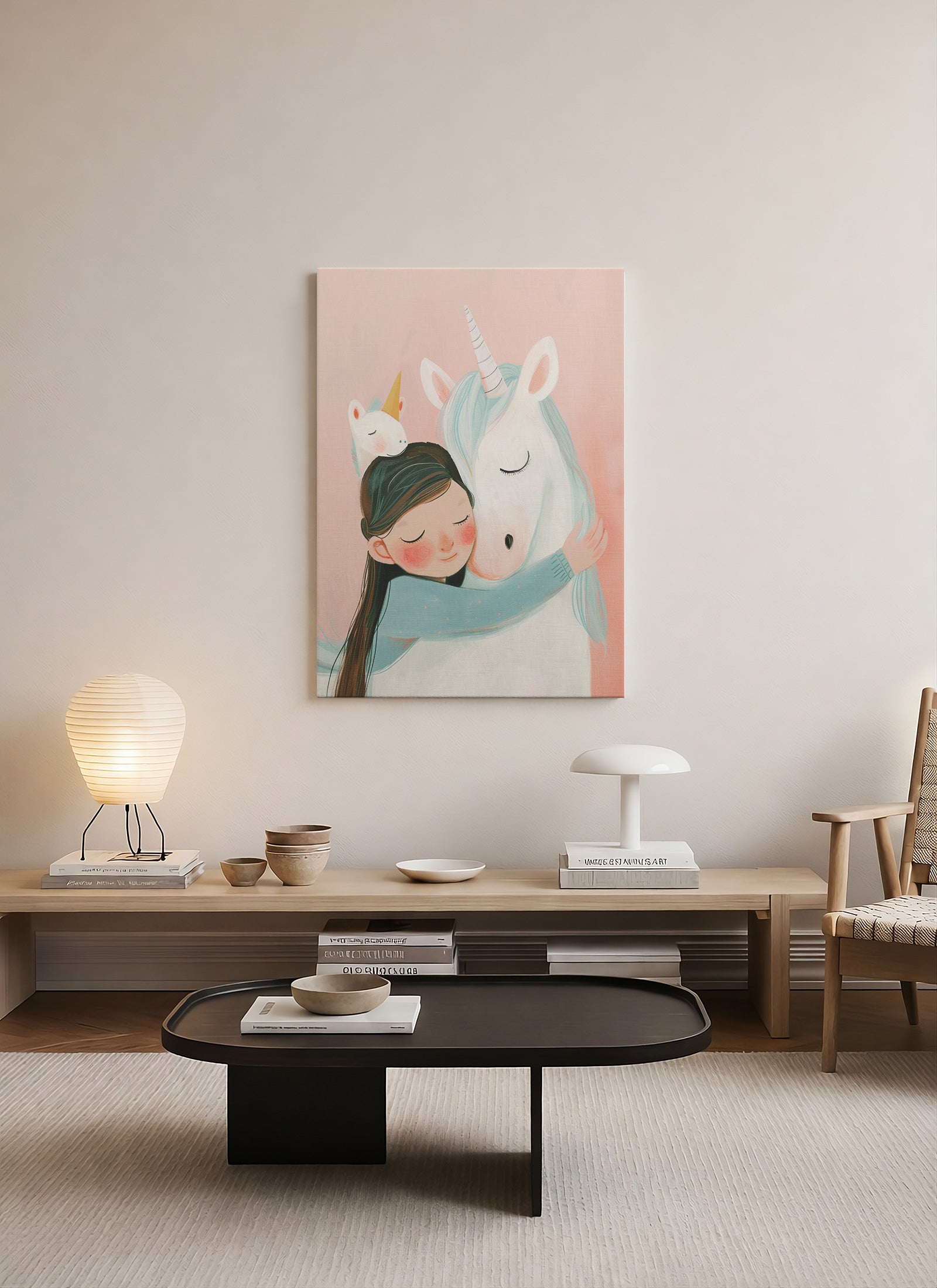 Unicorn Sarılması Çocuk Odası Kanvas Tablo
