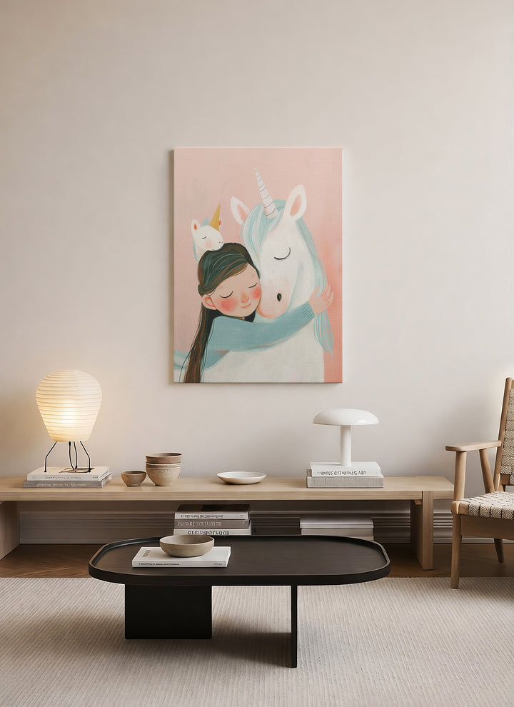 Unicorn Sarılması Çocuk Odası Kanvas Tablo