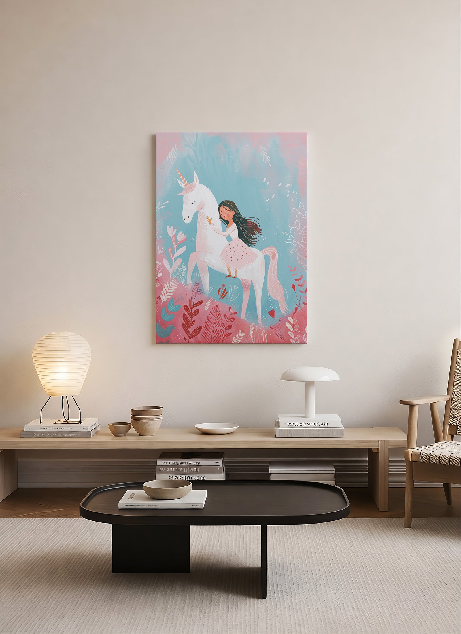 Unicorn Üzerinde Kız Çocuk Odası Kanvas Tablo