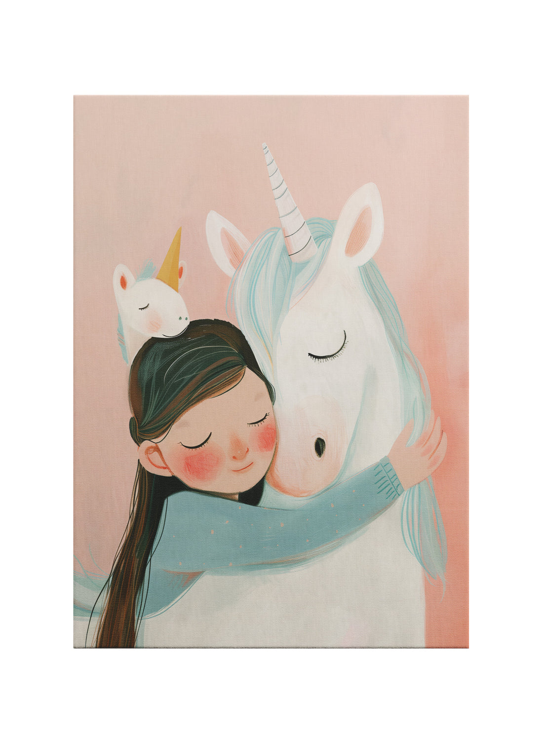 Unicorn Sarılması Çocuk Odası Kanvas Tablo