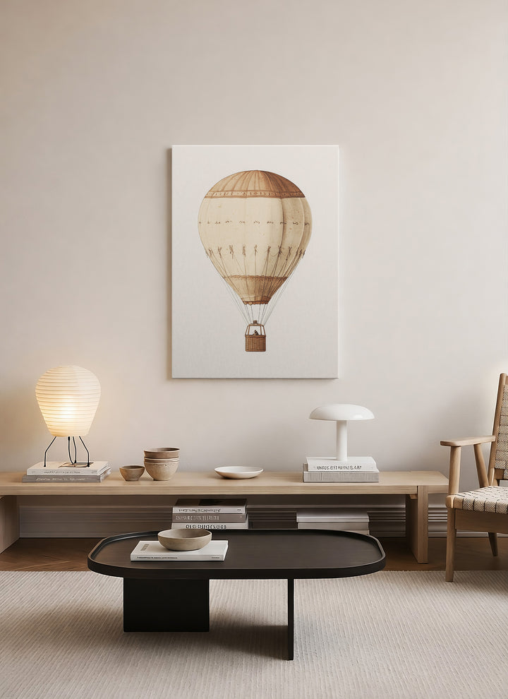 Vintage Sıcak Hava Balonu – Minimal Suluboya Kanvas Tablo