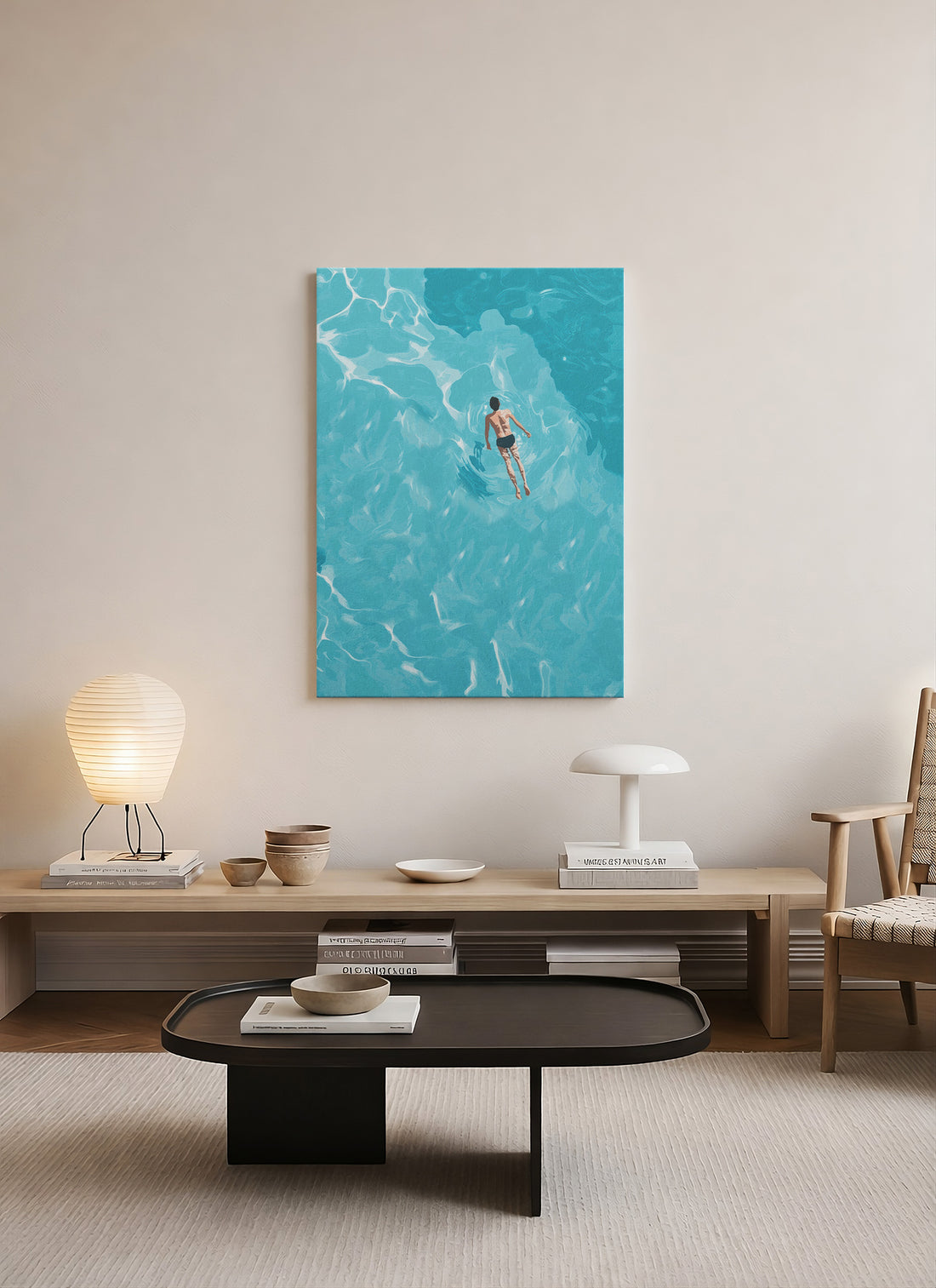 Yalnız Yüzüş – Minimalist Deniz Temalı Kanvas Tablo
